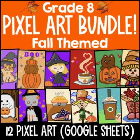 Thumbnail for [Thanksgiving & Fall] 8th Grade Pixel Art BUNDLE — Pythagorean, Distance, Roots