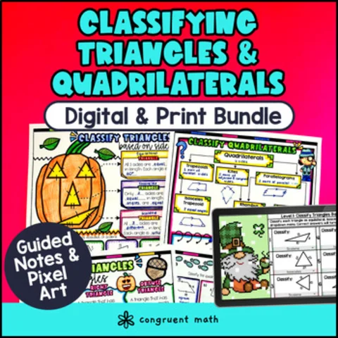 Thumbnail for Classifying Quadrilaterals and Triangles Guided Notes & Pixel Art | 5th Grade