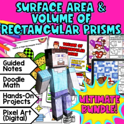 Thumbnail for Surface Area & Volume of Rectangular Prisms Topic BUNDLE | Guided Notes