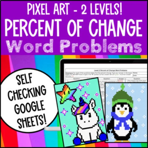 Thumbnail for Percent of Change (Increase & Decrease) â€” 2 Self-Checking Pixel Art Activities
