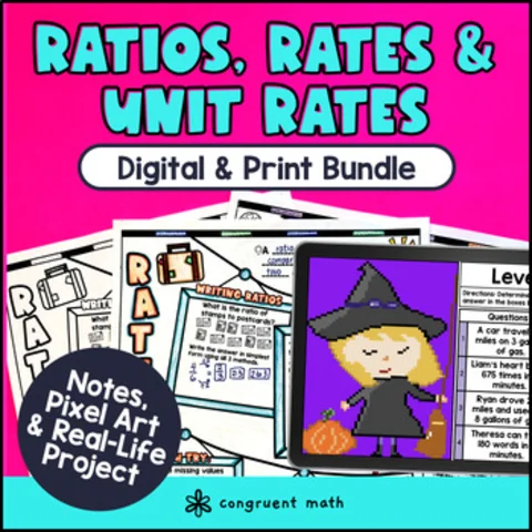 Thumbnail for Ratios, Rates & Unit Rates Digital & Print Bundle | Google Sheets | Guided Notes