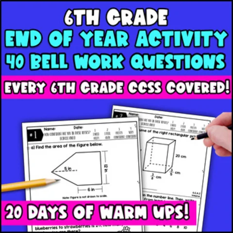 Thumbnail for 6th Grade End of Year Math Activities | CCSS Test Prep | Bell Work