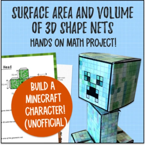Thumbnail for Surface Area and Volume of 3D Shape Nets Math Project | Fractions | Minecraft