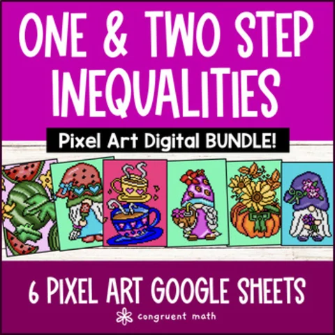 Thumbnail for One Step and Two Step Inequalities Digital Pixel Art BUNDLE | Solving & Graphing