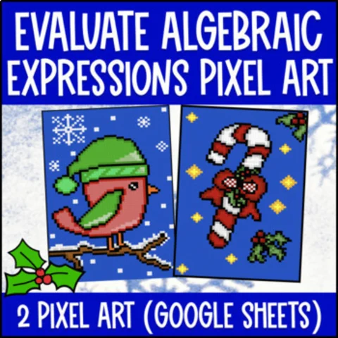 Thumbnail for [Christmas] Evaluating Algebraic Expressions Digital Pixel Art Google Sheets