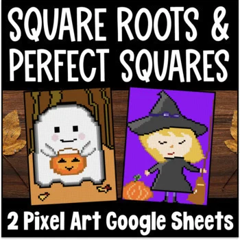 Perfect Squares and Square Roots Pixel Art | Google Sheets | Fall & Halloween