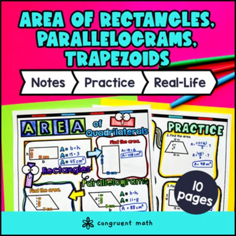 Thumbnail for Area of Parallelograms, Trapezoids, Rectangles Guided Notes Doodles | Worksheet
