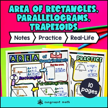 Area of Parallelograms, Trapezoids, Rectangles Guided Notes Doodles | Worksheet