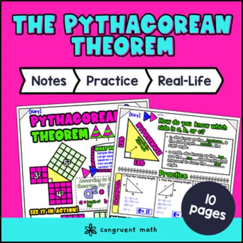 Thumbnail for The Pythagorean Theorem Guided Notes with Doodles Legs Hypotenuse Right Triangle