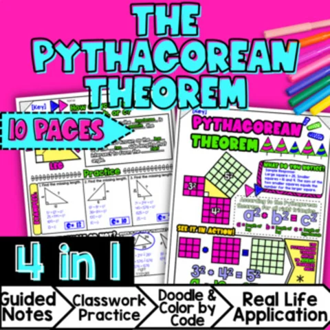 Thumbnail for The Pythagorean Theorem — Guided Notes Doodle & Color by Number Lesson