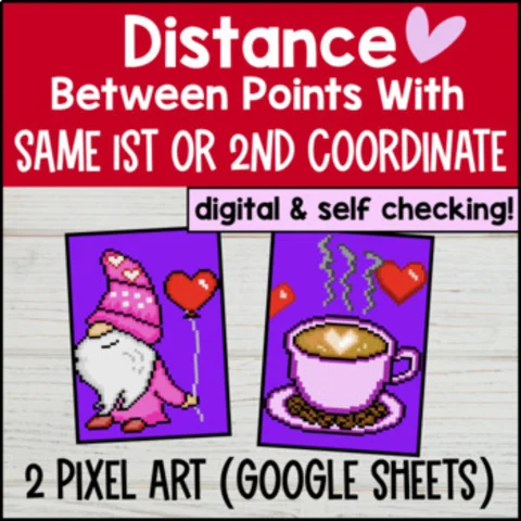 Thumbnail for Distance on the Coordinate Plane Digital Pixel Art | Same 1st or 2nd Coordinate