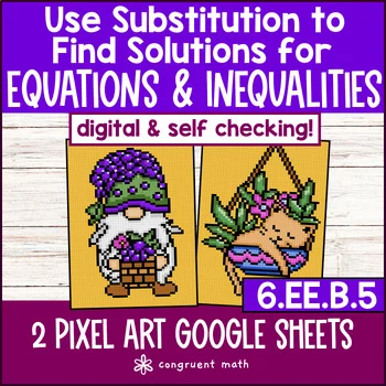 Thumbnail for Substitution in Equations & Inequalities Digital Pixel Art | 6.EE.B.5