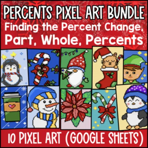 Thumbnail for Percents BUNDLE: Find Part, Whole, Percent of a Number— 10 Pixel Art Sheets