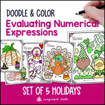 Thumbnail for Evaluating Numerical Expressions Holiday | Doodle Math: Twist on Color by Number
