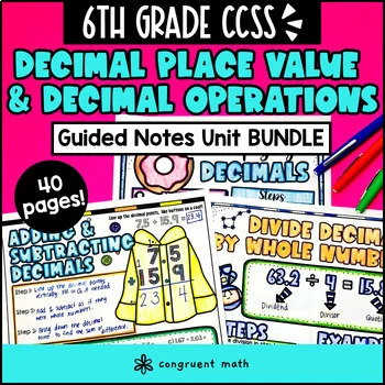 Thumbnail for Decimal Place Value & Decimal Operations Guided Notes BUNDLE | 6th Grade CCSS