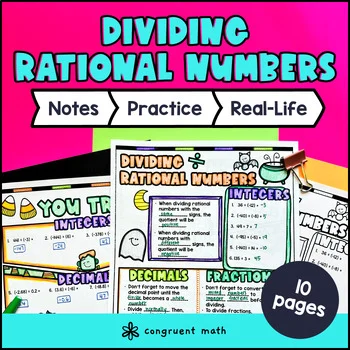 Dividing Rational Numbers Fractions Decimals Guided Notes Sketch & Doodles