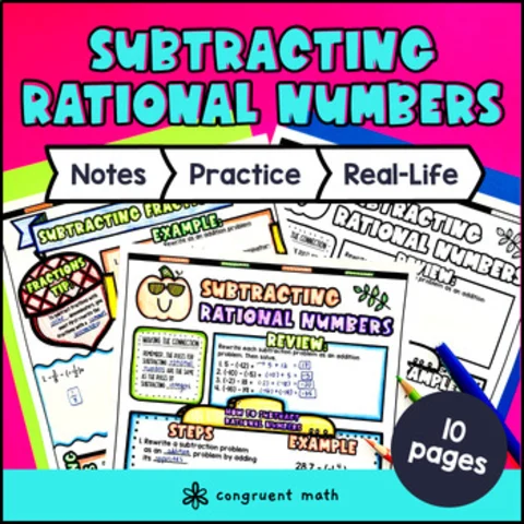 Thumbnail for Subtracting Rational Numbers Guided Notes & Doodles | Fractions Decimals