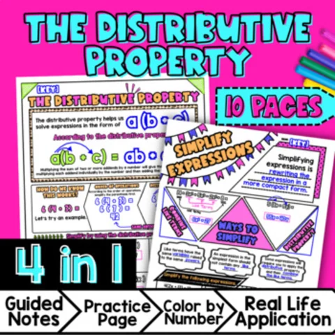 Thumbnail for Distributive Property Combine Like Terms — Guided Notes Doodle Color by Number