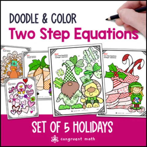 Thumbnail for Two Step Equations Holiday Pack | Doodle Math: Twist on Color by Number