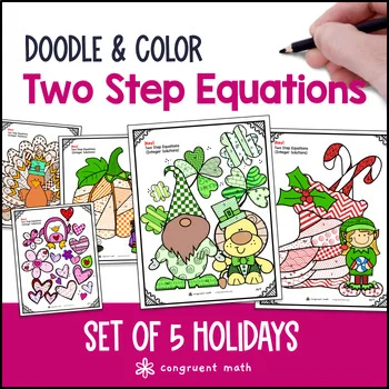 Thumbnail for Two Step Equations Holiday Pack | Doodle Math: Twist on Color by Number