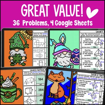 Surface Area of Prisms and Pyramids Digital Pixel Art BUNDLE | Geometry ...