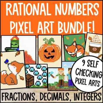 Rational Number Operations Pixel Art BUNDLE | Google Sheets | Fractions, Decimal
