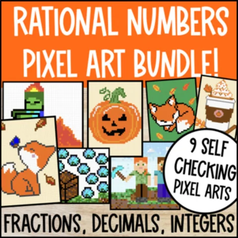 Thumbnail for Rational Numbers BUNDLE: Fractions, Decimals, Integers — 9 Pixel Art