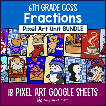 Fractions Pixel Art Unit BUNDLE | 6th Grade CCSS | Operations LCM GCF