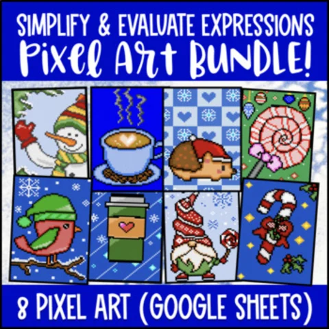 Thumbnail for Simplify and Evaluate Expressions BUNDLE (positive & negative #s) — 8 Pixel Art