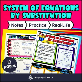 Thumbnail for System of Equations by Substitution Guided Notes w/ Doodles | Linear Equations