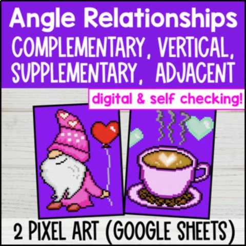 Thumbnail for Find the Missing Angle Digital Pixel Art | Angle Relationships Complementary etc