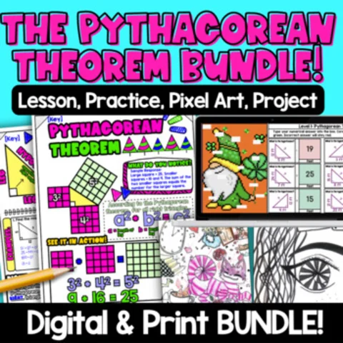 Thumbnail for Pythagorean Theorem Guided Notes Doodle, Pixel Art, Project Print Digital BUNDLE