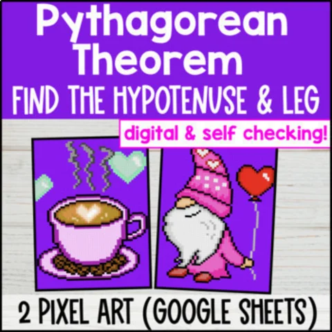 Thumbnail for Valetine's Day Pythagorean Theorem Digital Pixel Art | Triangle Hypotenuse & Leg