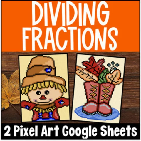 Thumbnail for Dividing Fractions Pixel Art | Google Sheets |  Whole Numbers & Fractions | Fall