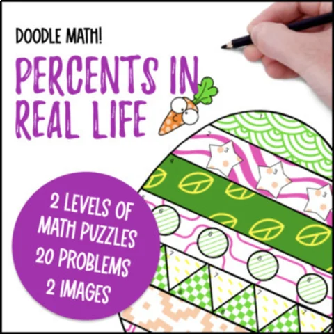 Thumbnail for Percents in Real-Life Doodle & Color by Number | Percent Word Problems