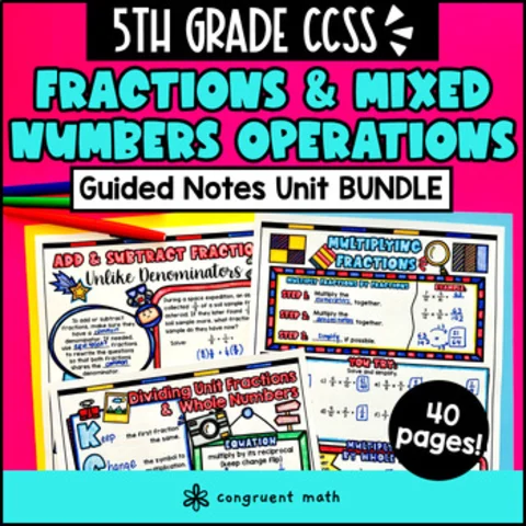 Thumbnail for Fraction and Mixed Numbers Operations Guided Notes w Doodles | 5th Grade Unit