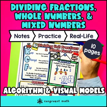 Dividing Fractions, Whole Numbers, Mixed Numbers Guided Notes with Doodles