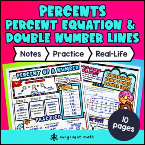 Thumbnail for Percent of a Number Equations Guided Notes with Doodles | Double Number Lines
