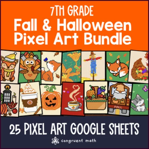 Thumbnail for BACK TO SCHOOL | Fall Pixel Art BUNDLE | 7th Grade Math | Google Sheets