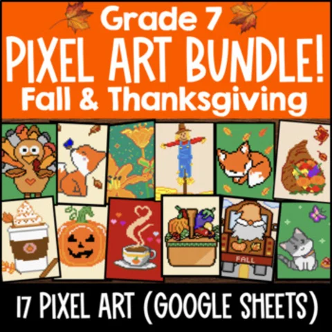 Thumbnail for [Fall] 7th Grade Pixel Art BUNDLE — 17 Digital Self Checking Google Sheets!
