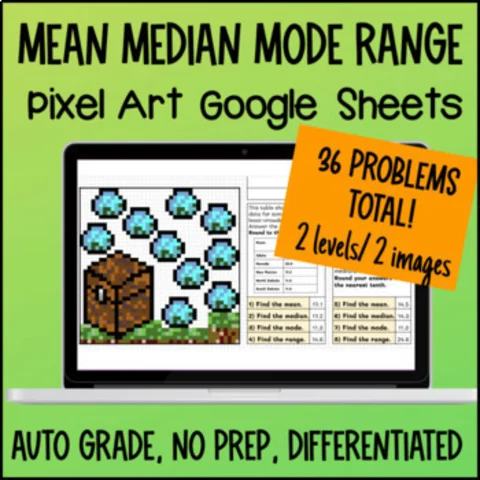 Thumbnail for Mean, Median, Mode, Range Digital Pixel Art | Minecraft