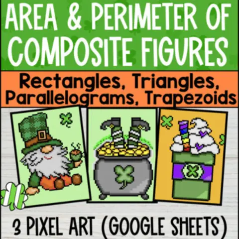 Thumbnail for Area & Perimeter of Composite Figures Digital Pixel Art | Triangle Quadrilateral