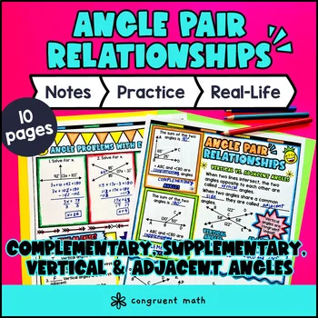 Angle Relationships Guided Notes with Doodles Complementary Supplementary Angles