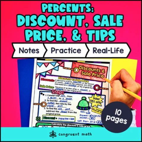 Thumbnail for Discount, Sale Price, Tips Guided Notes with Doodles | Percents Sketch Notes