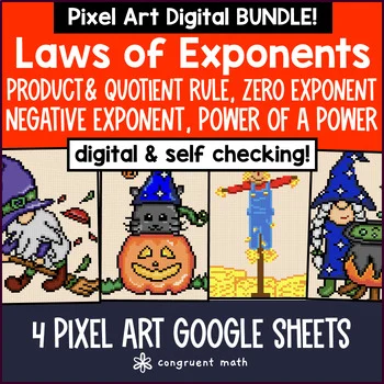 Thumbnail for Laws of Exponents Pixel Art BUNDLE | Fall & Halloween | Google Sheets