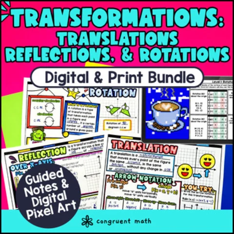 Thumbnail for Rigid Transformations Translations Reflection & Rotations, Digital & Print Notes