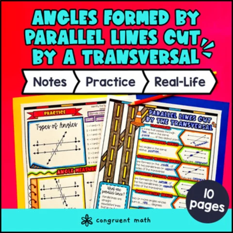 Thumbnail for Parallel Lines Cut By a Transversal Guided Notes w/ Doodles | Angles