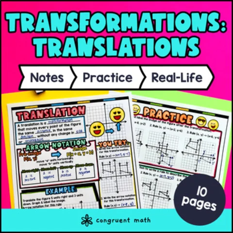 Thumbnail for Translations Guided Notes & Doodles | Rigid Transformations | 8th Grade Geometry
