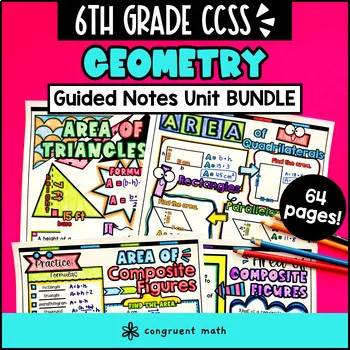 Geometry Area, Volume, Coordinate Plane Guided Notes BUNDLE | 6th Grade CCSS