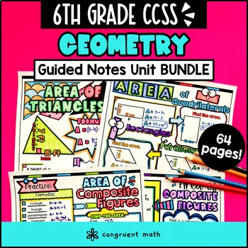 Thumbnail for Geometry Area, Volume, Coordinate Plane Guided Notes BUNDLE | 6th Grade CCSS